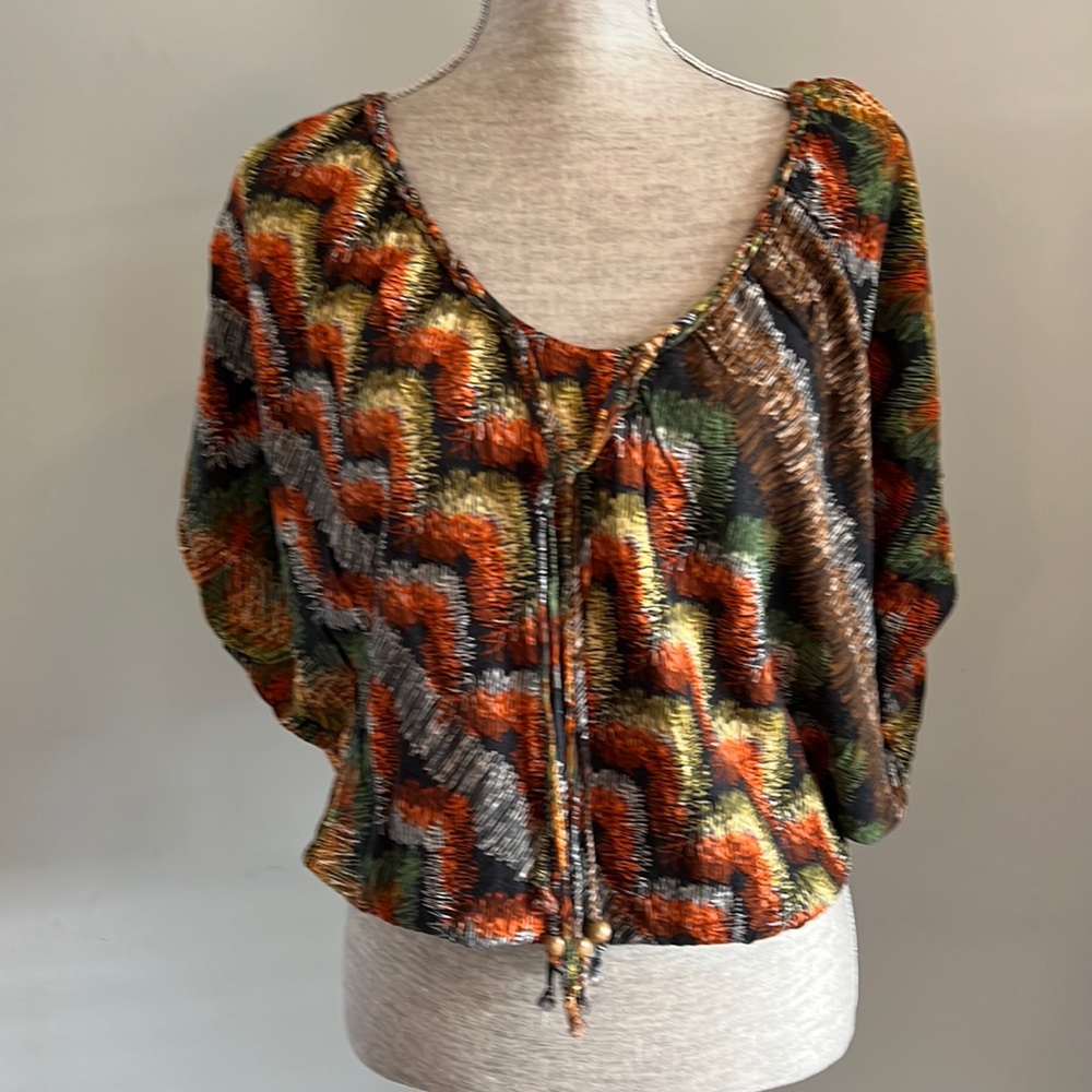 Scott | Size S | Multi Color | Wood Bead Ties | Ethnic Boho Look | Dolman Sleeve